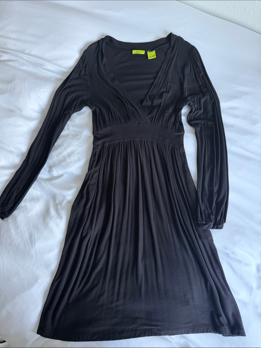 Kersh Black Long Sleeve V-Neck Empire Waist Dress